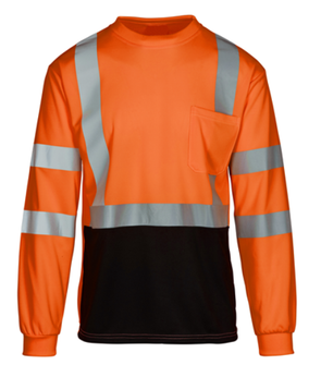 MAX456 Class 3 Safety Orange Moisture Wicking Short Black Bottom Long Sleeve T-shirt